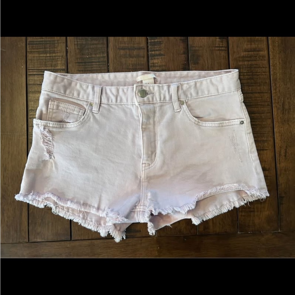 H&M Light Pink Frayed Jean Shorts